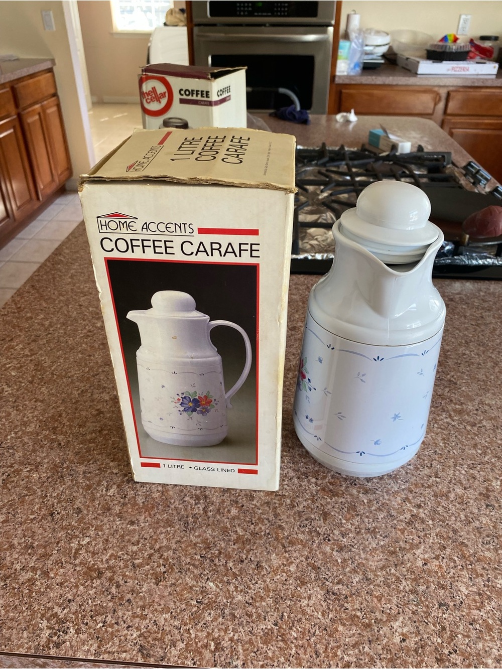 White Ceramic Coffee Carafe with Handle and Lid
